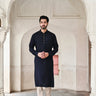 designer men's black moda silk kurta set with mandarin collar