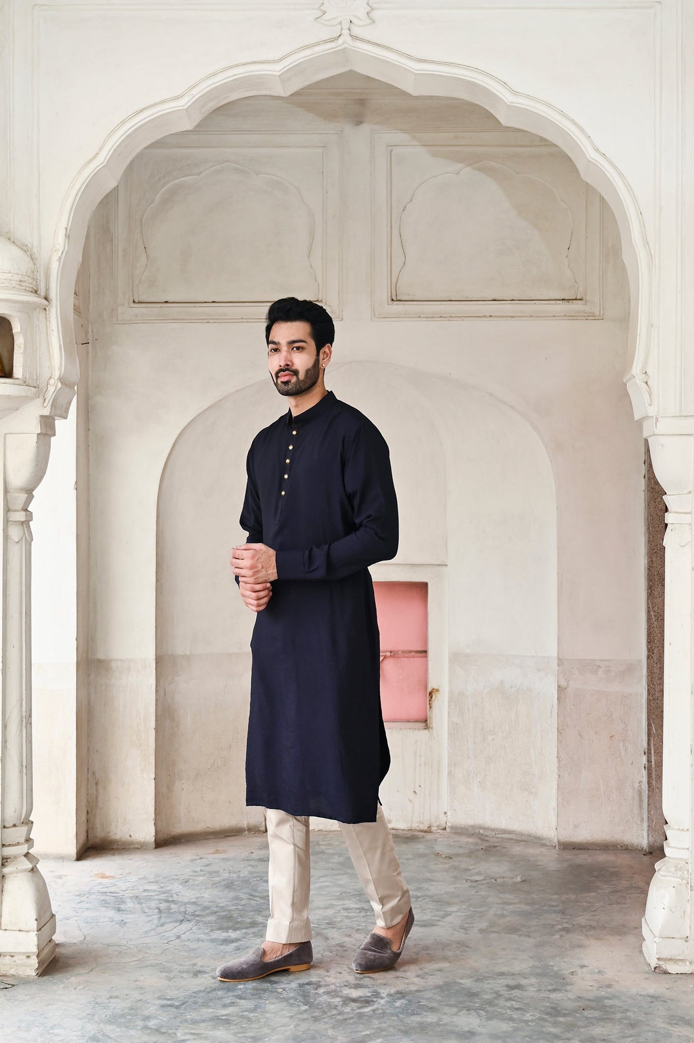 Elevate your style with designer black moda silk kurta set for men