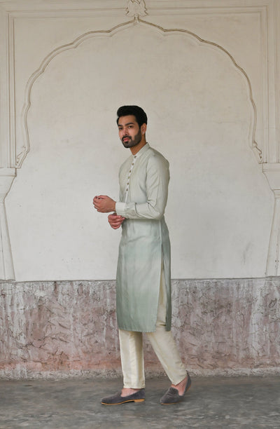 men's kurta set in summer silk with blue dip-dye effect online