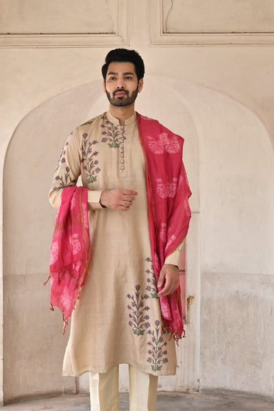 Natural color designer groom kurta with trouser for haldi ceremony