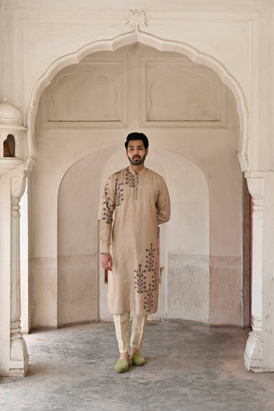 haldi look designer natural color groom kurta with trouser