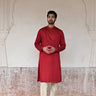 Groom maroon band collar kurta set for wedding