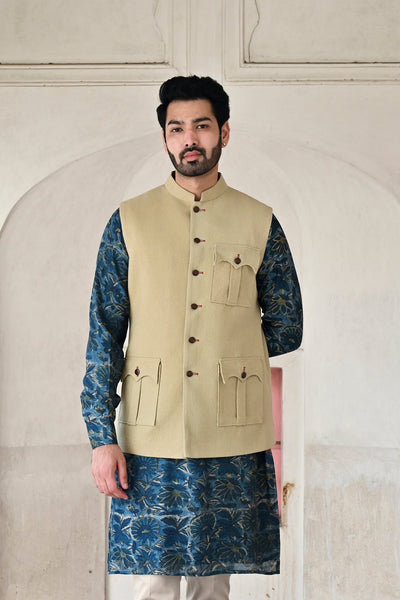 Beige Nehru jacket designs for men