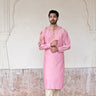 Designer pink Chanderi silk kurta set with sequins for men