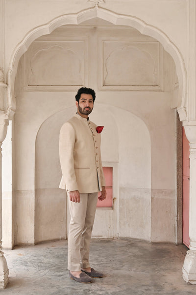 Indian ethnic wear in beige cotton for men