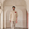 Beige cotton Bandhgala suit for men online