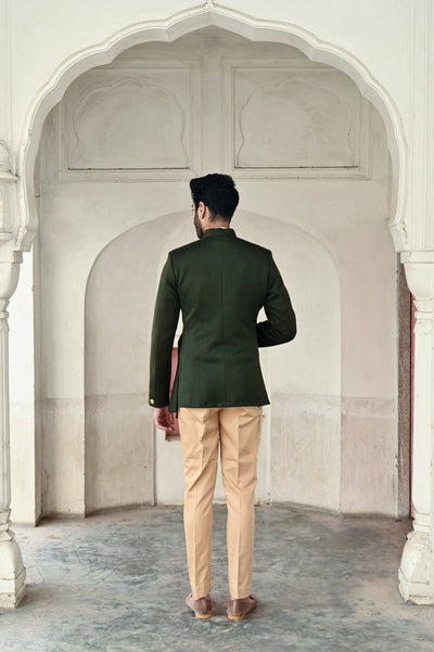 Stylish dark green Jodhpuri suit for men