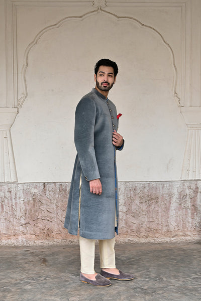 Premium designer steel blue groom sherwani online