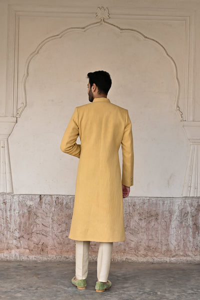 designer pale yellow wedding sherwani for men online