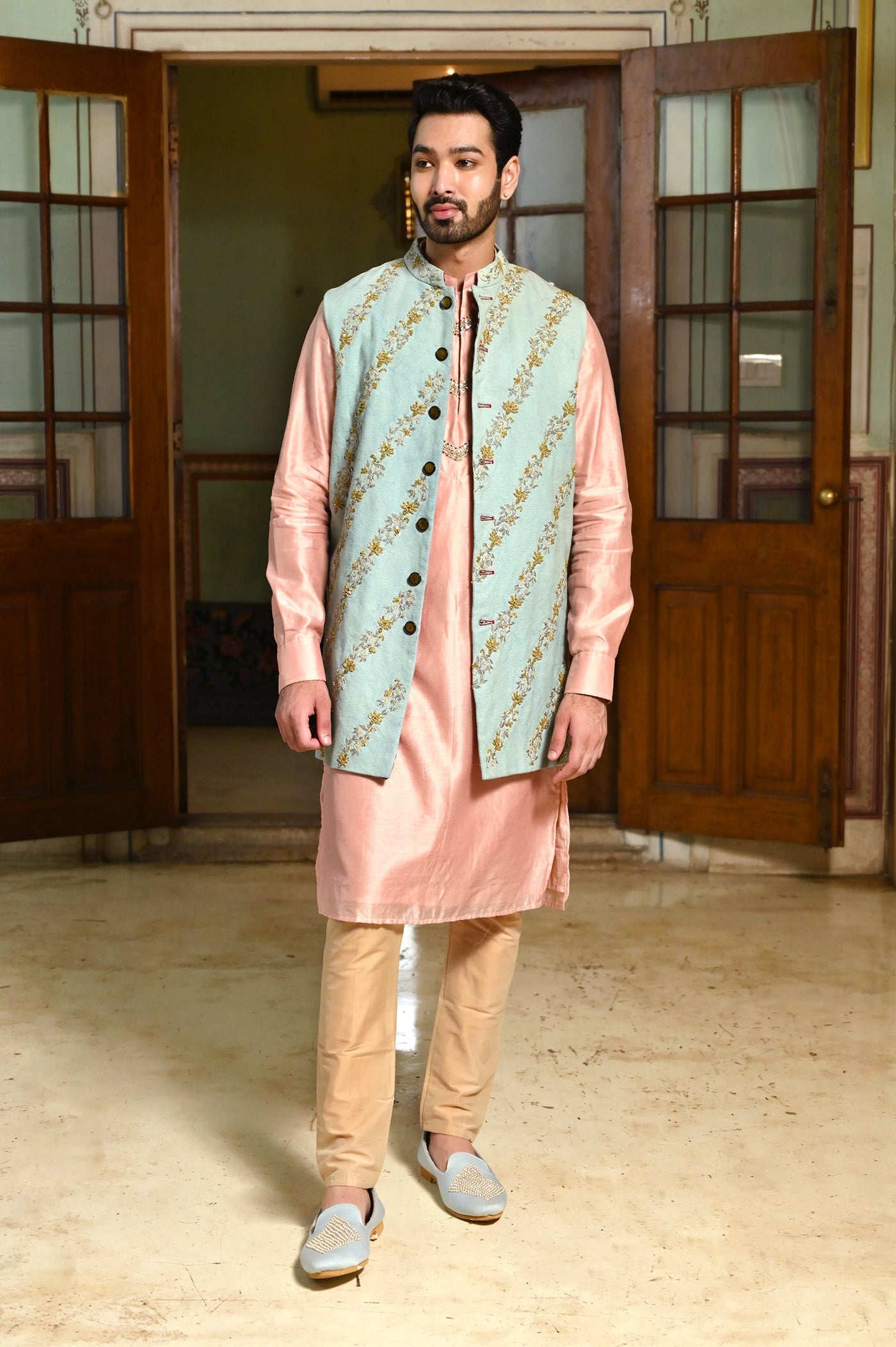 Buy latest designer Nehru blue jacket for grooms