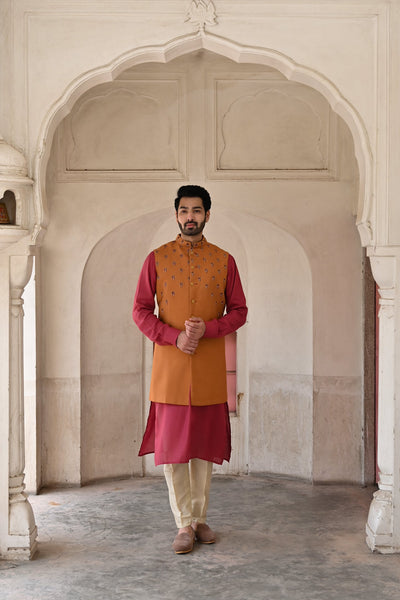 Buy rust orange Nehru jacket for men online