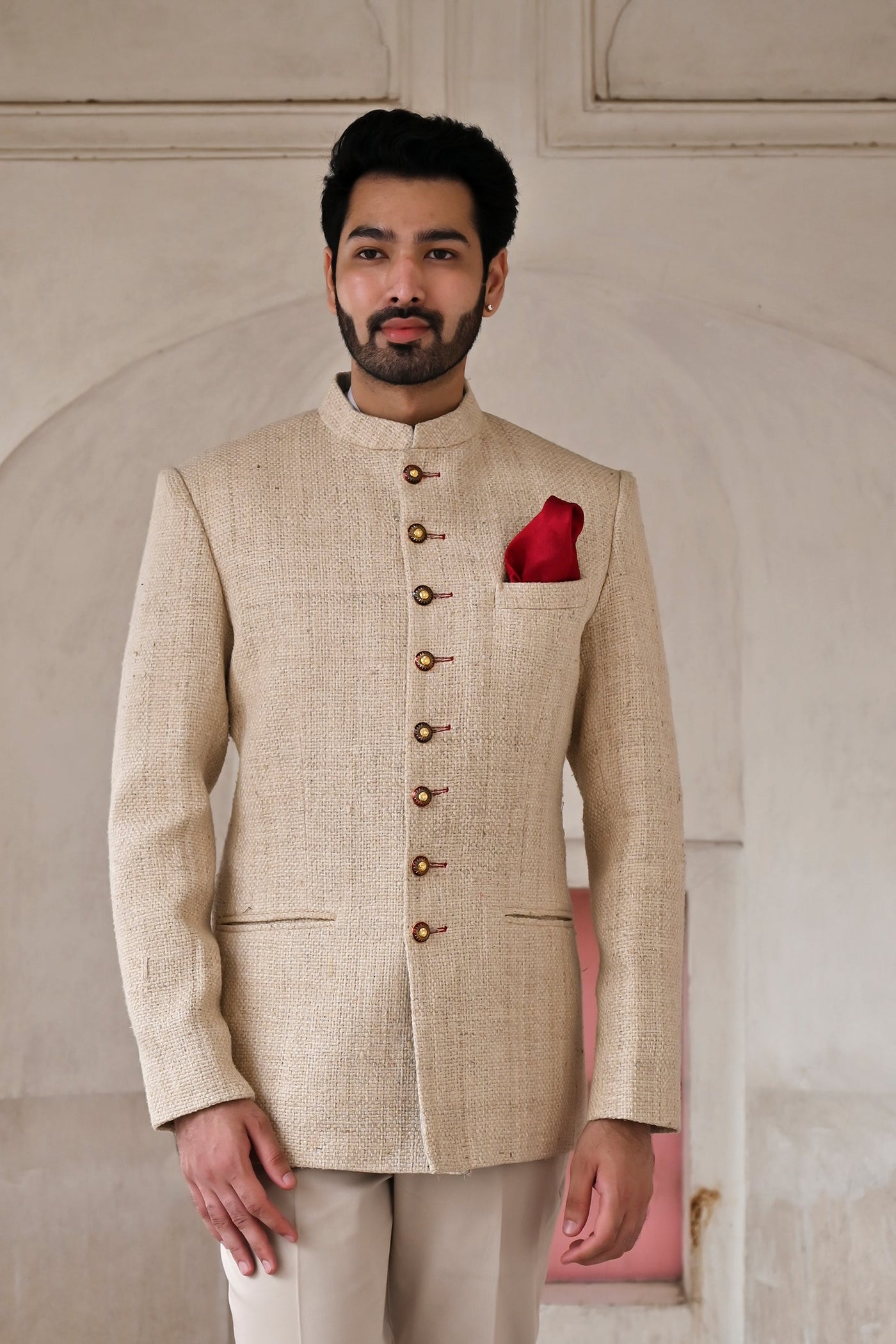 Designer off-white mens Bandhgala suit