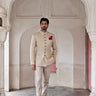 Luxury off-white Bandhgala suit for men