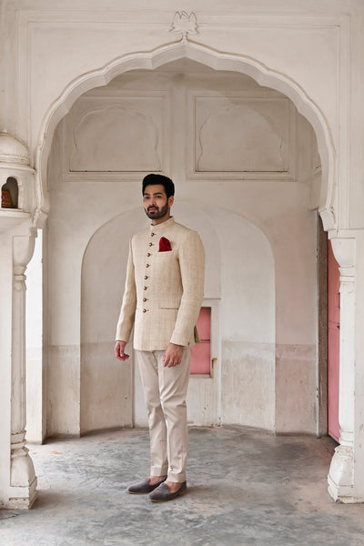 Men's luxury Bandhgala suit in off-white