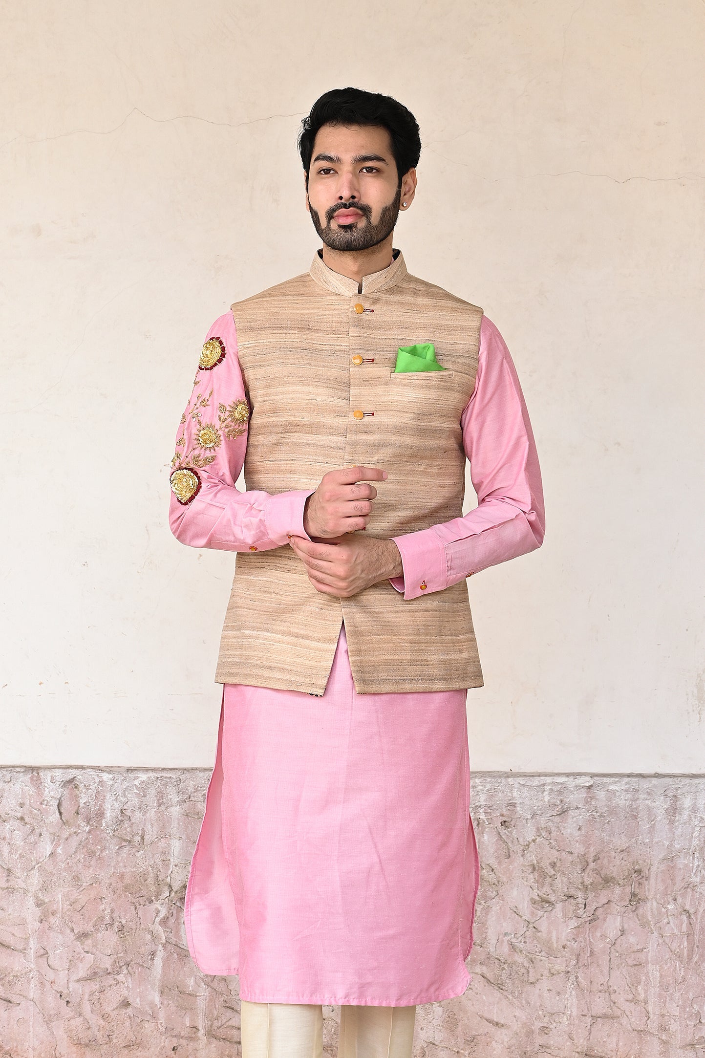 Beige Nehru jacket for men Gaurav Katta