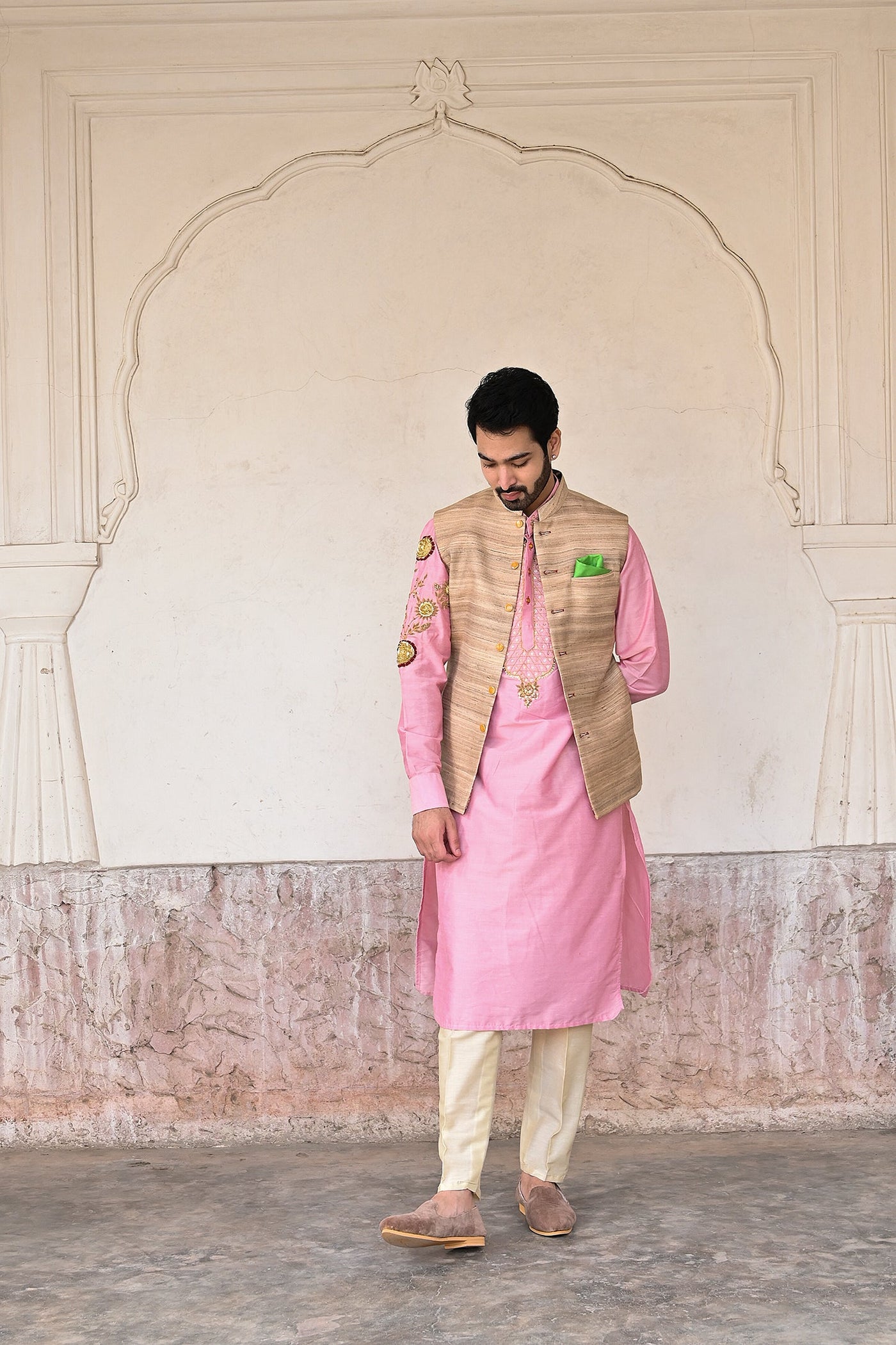 Online shopping for stylish beige Nehru jacket Gaurav Katta