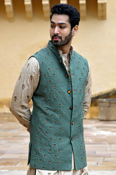 Buy designer green Nehru jackets for men online