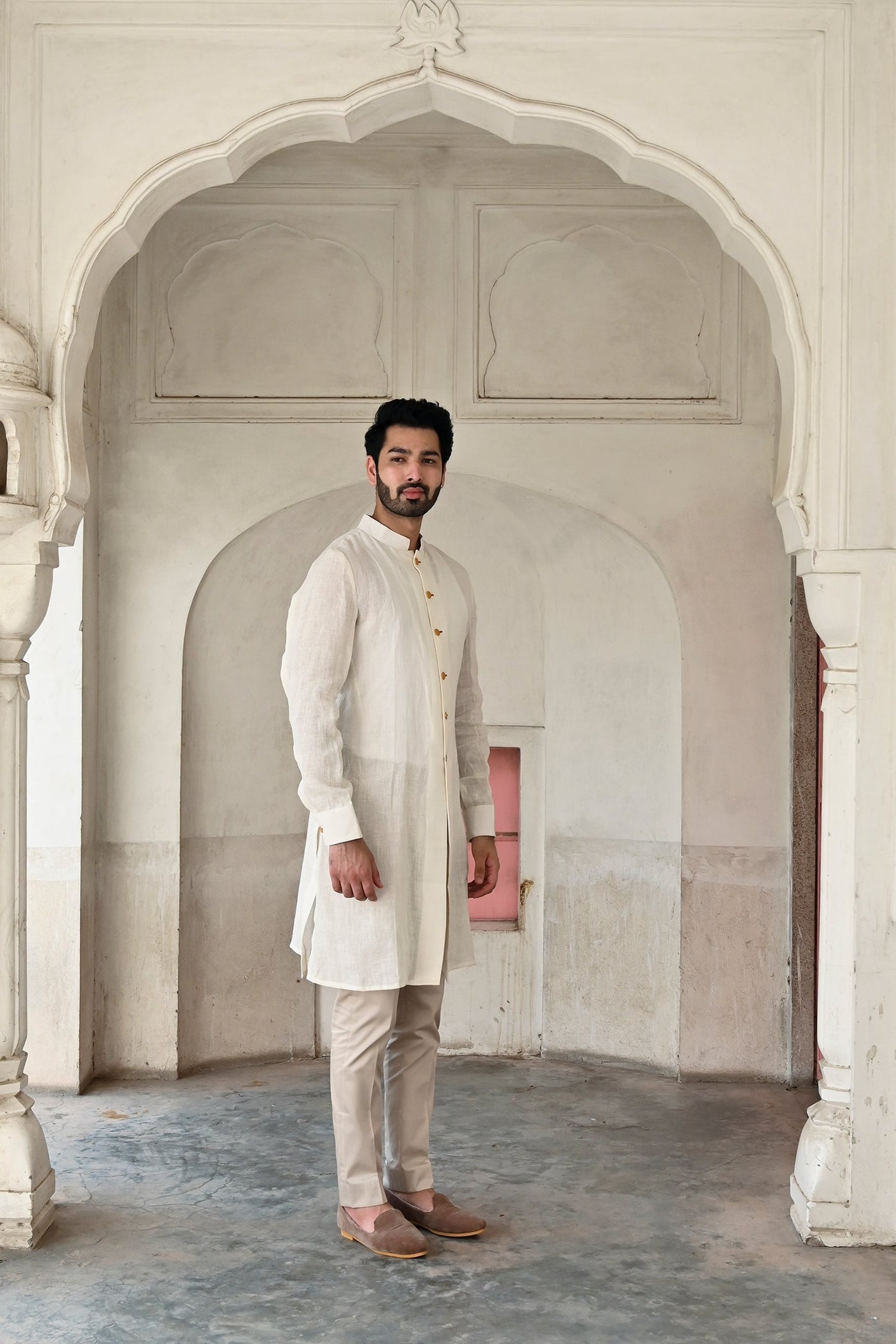 premium white linen kurta set for men online