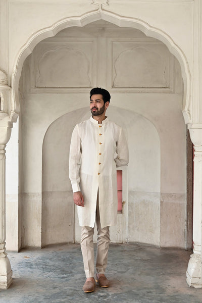 Premium designer white linen kurta set for men