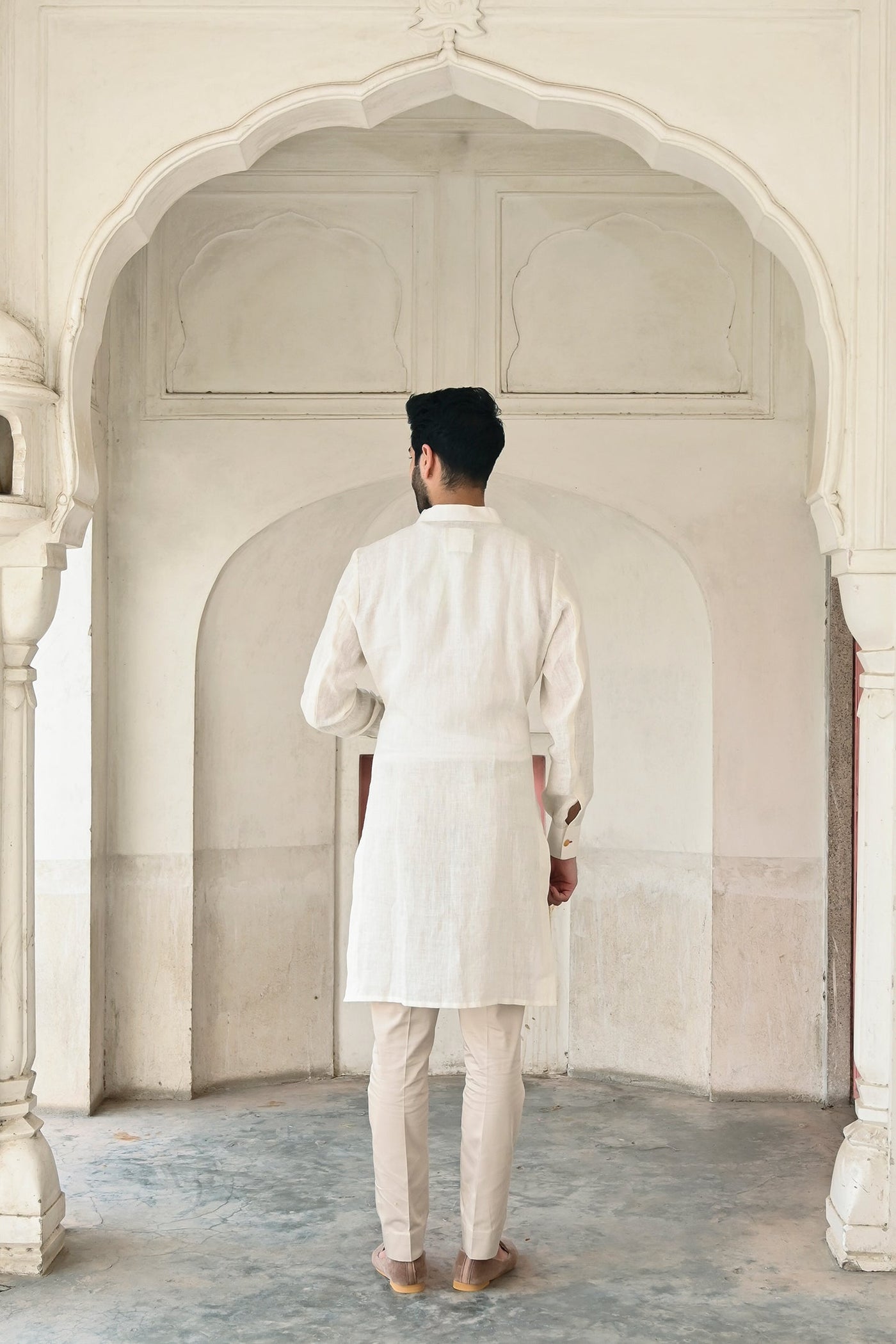 Stylish white linen kurta set for men online