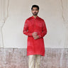 Chanderi silk red tie-dye kurta set for men online