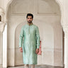 aqua green designer kurta set with zardozi work for groom