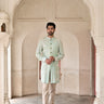 Icy blue designer kurta set for groom's wedding outfit