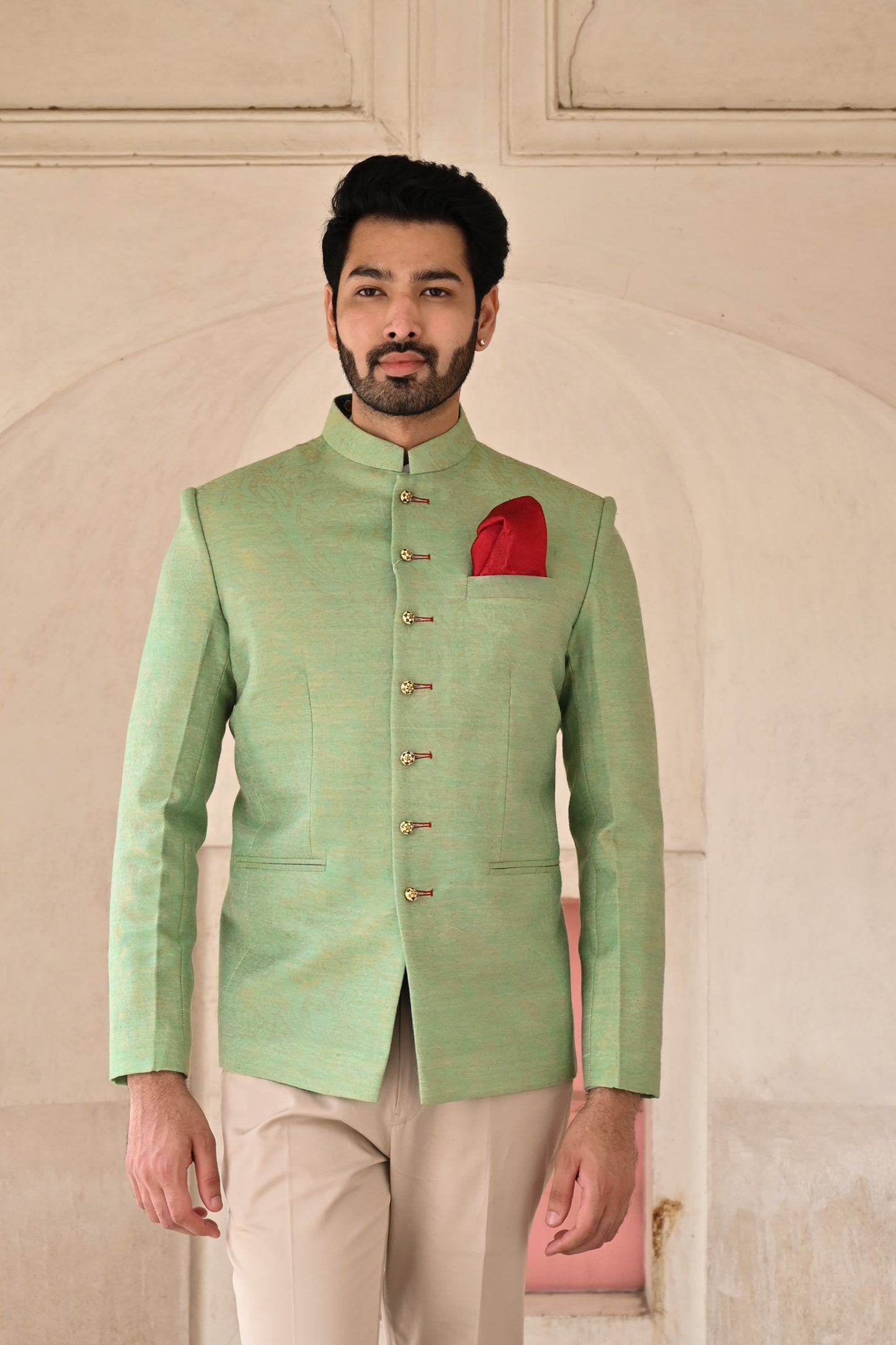 Pear green Bandhgala suit for men online