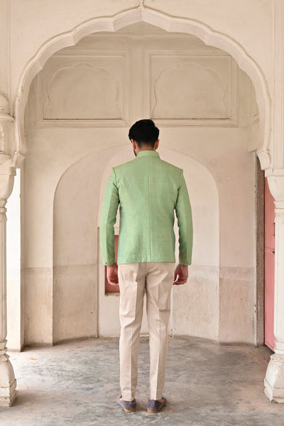 Stylish designer Bandhgala suit in pear green