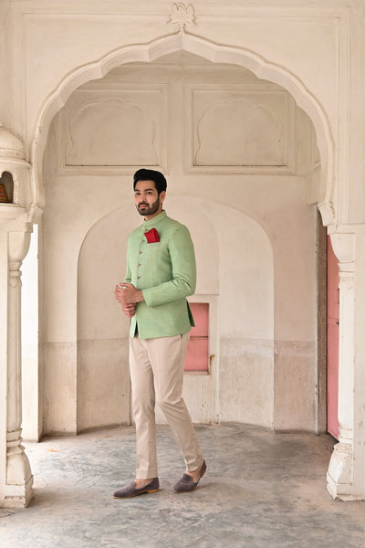 Designer men's suit set in pear green color