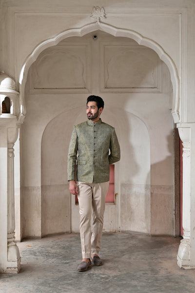 Men's formal wear in Sage Green Pashmina fabric