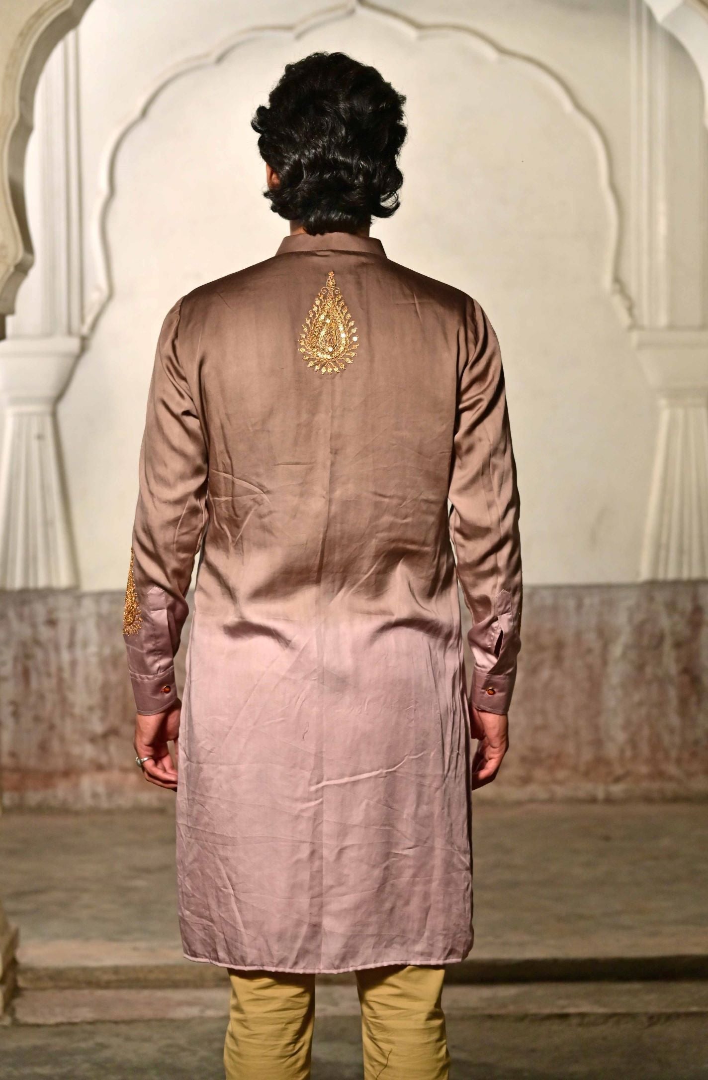 bole brown moda silk kurta set online