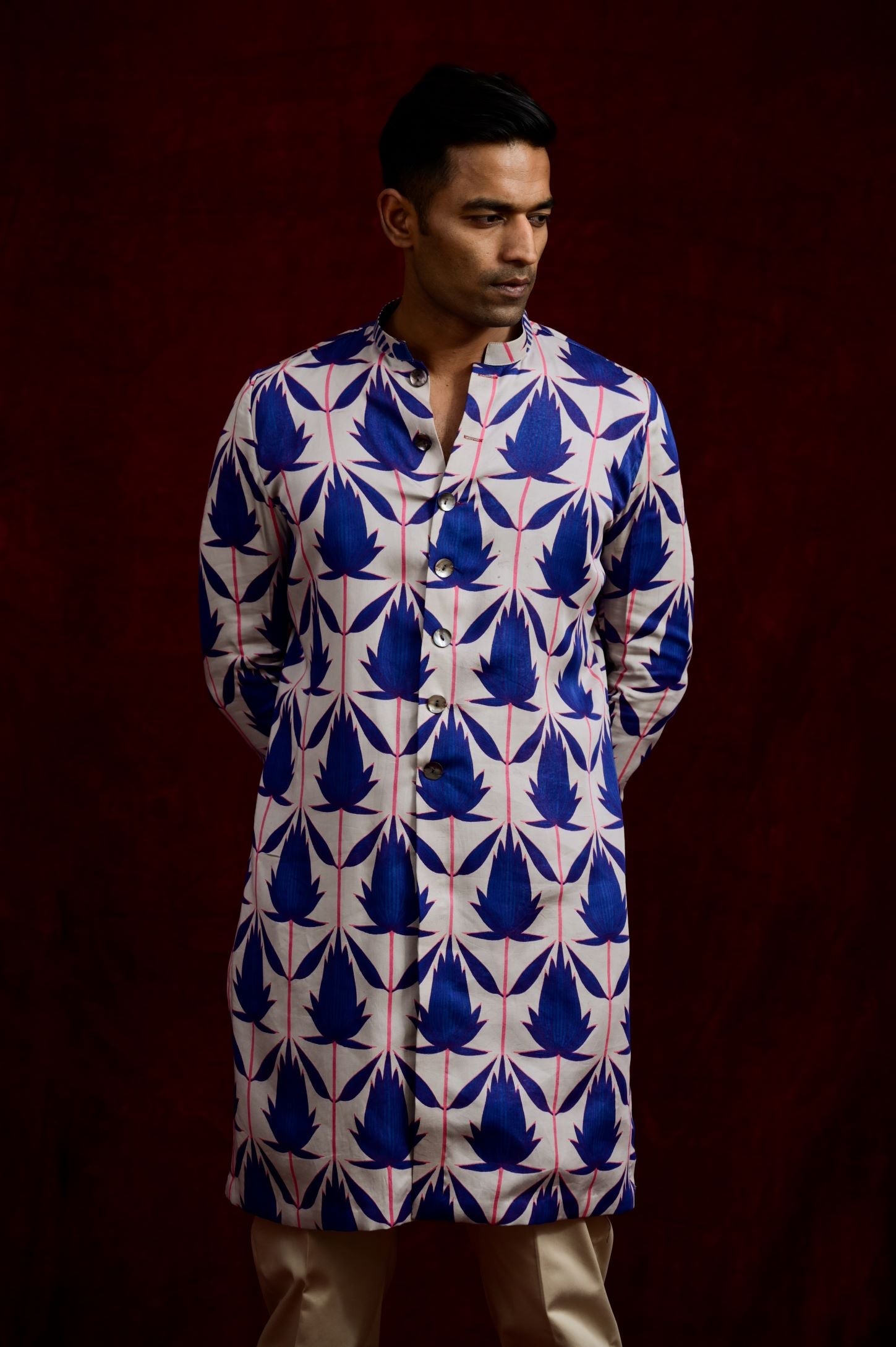 Buy Men's Blue Gray Long Shirts Online India