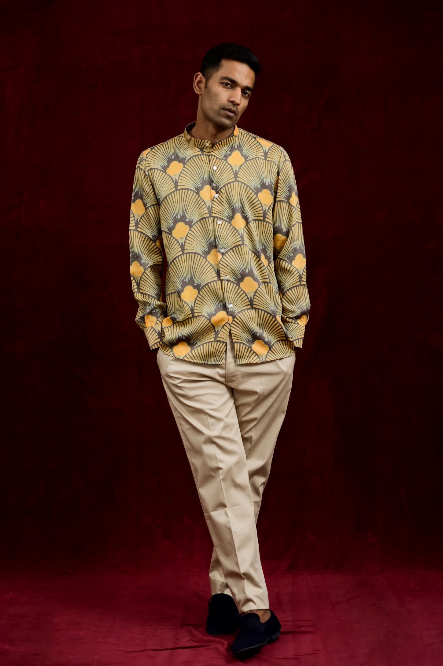 Stylish men's designer shirts in mustard mauve color