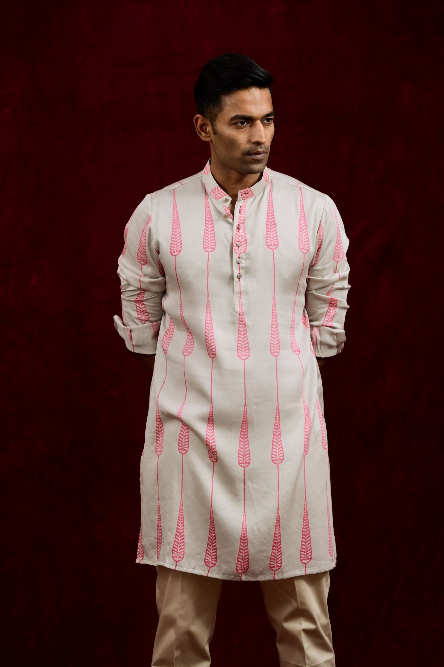 Shop Designer Men's Pink Gray Kurta Online