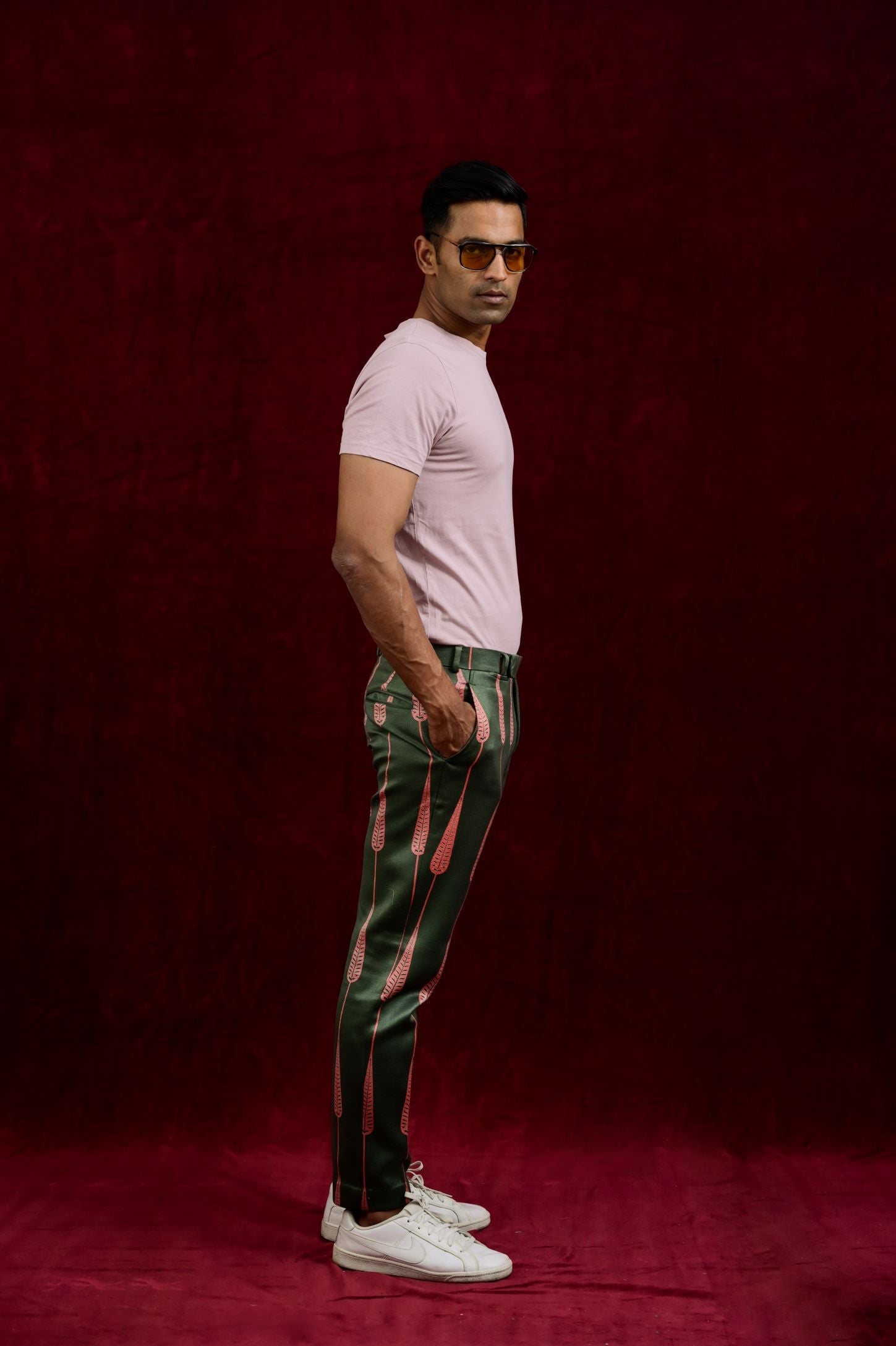 Online shopping for designer sage green pink trousers in India