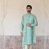  aqua blue zardozi boota work kurta set for men