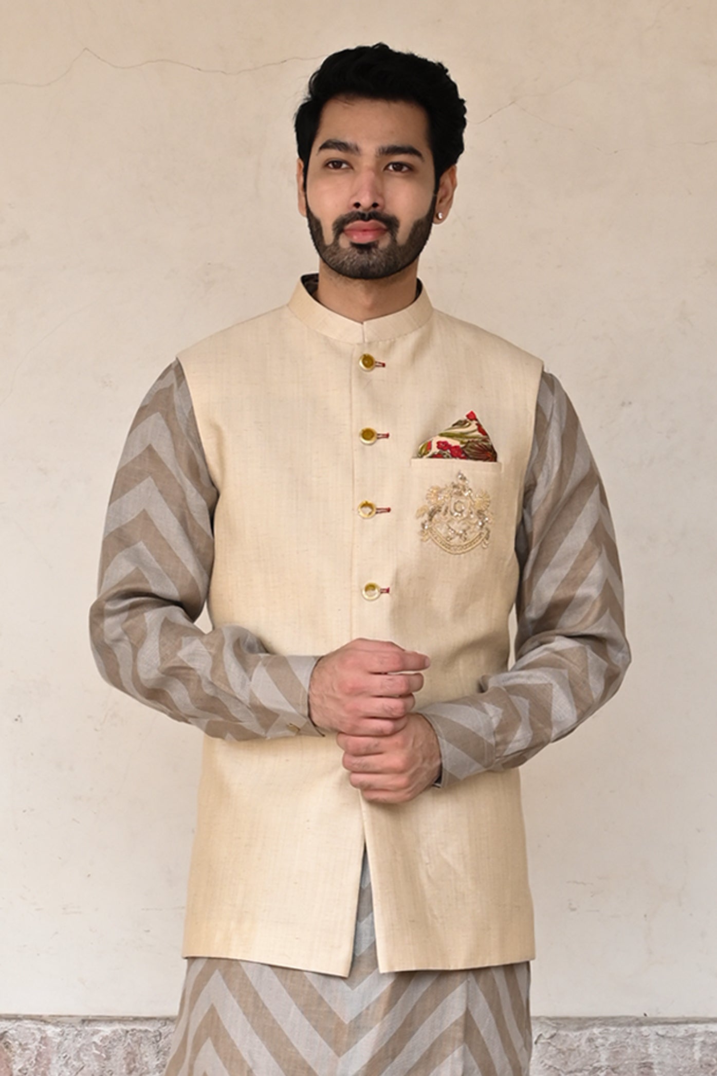 Cream Nehru jacket for wedding online