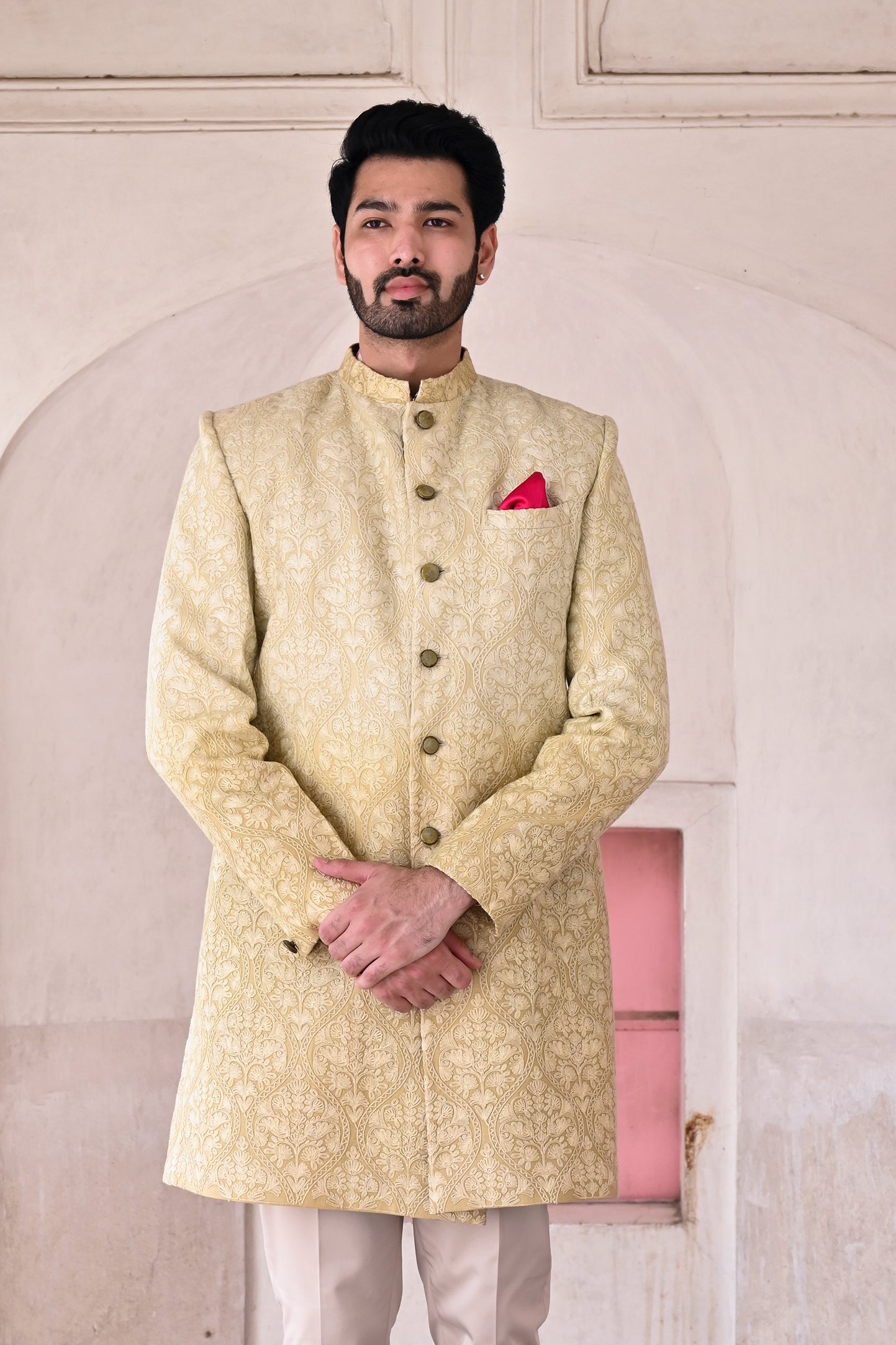 Stylish men's sherwani in beige color