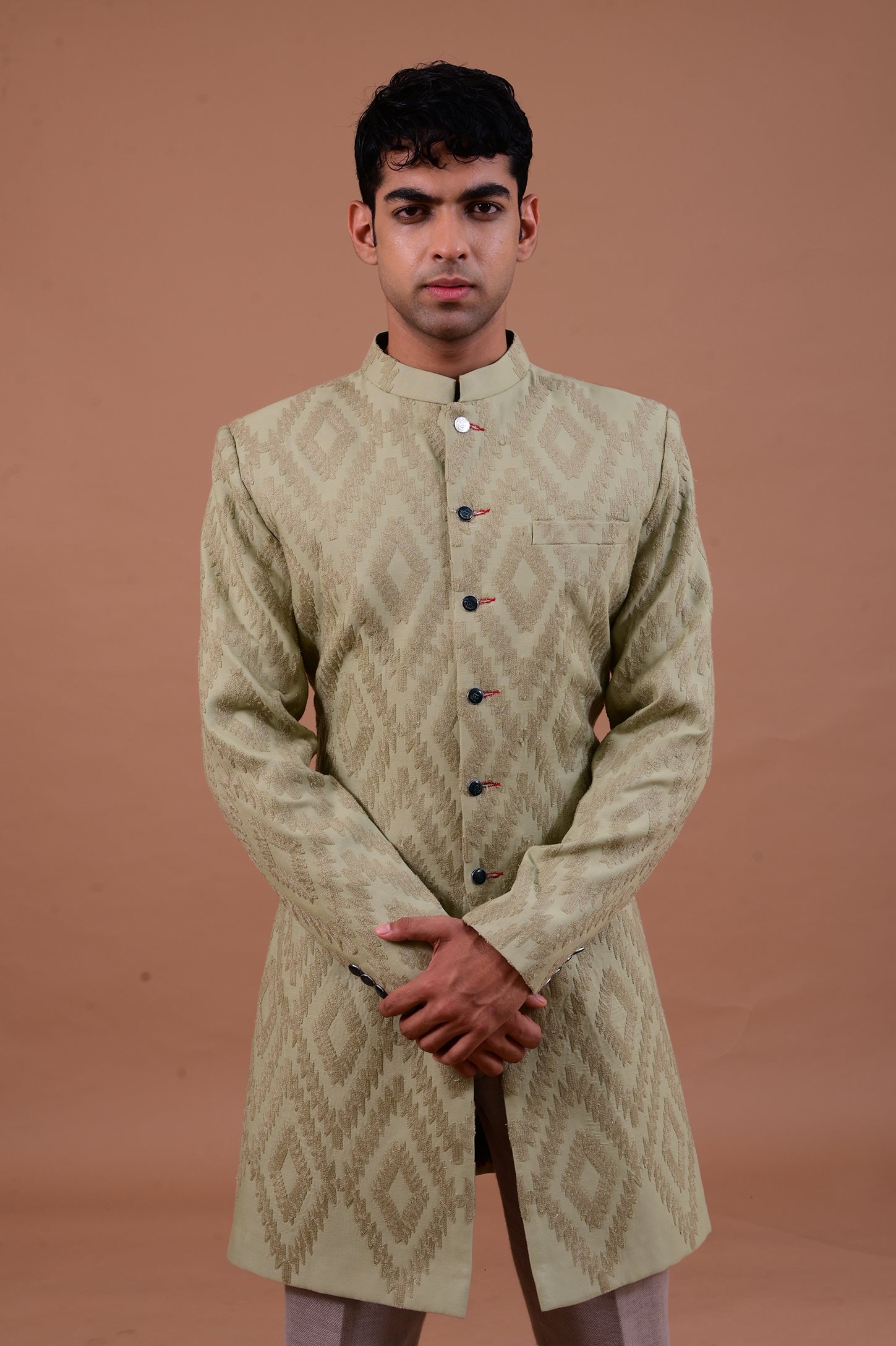 online mehndi green bandhgala jacket set for men 