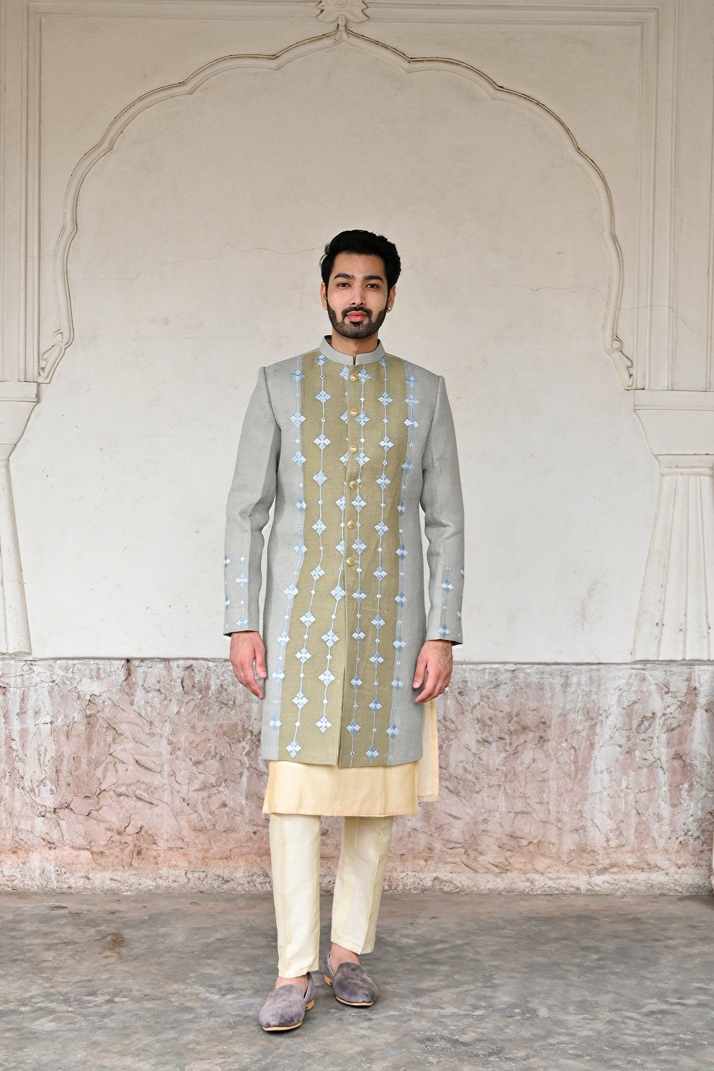 light blue embroidered designer sherwani for men online
