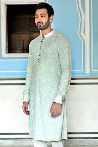 Ice blue chikankari work kurta online
