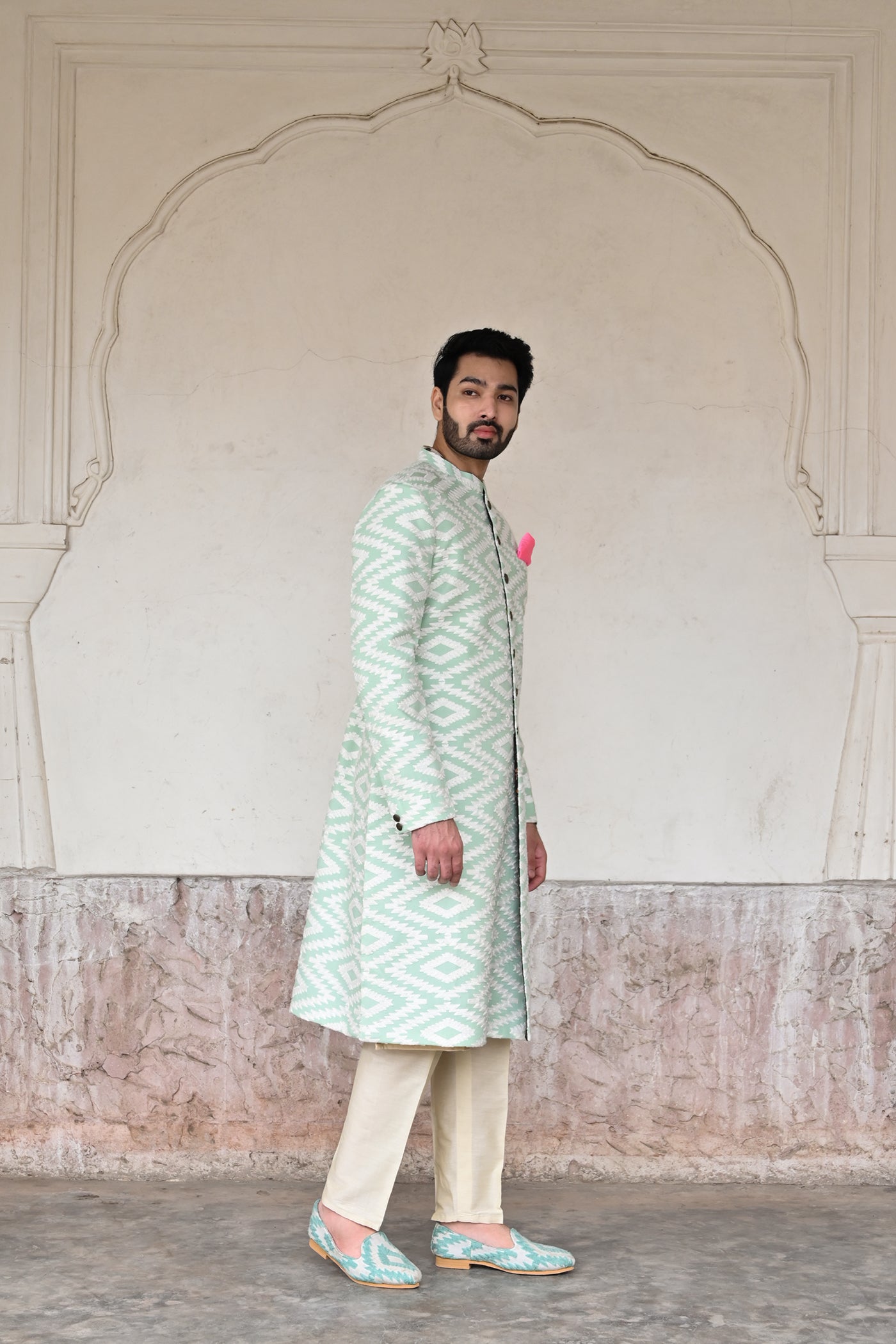 Aqua Blue Designer sherwani for groom wedding