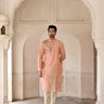 Designer pink dori pittan work men silk kurta set