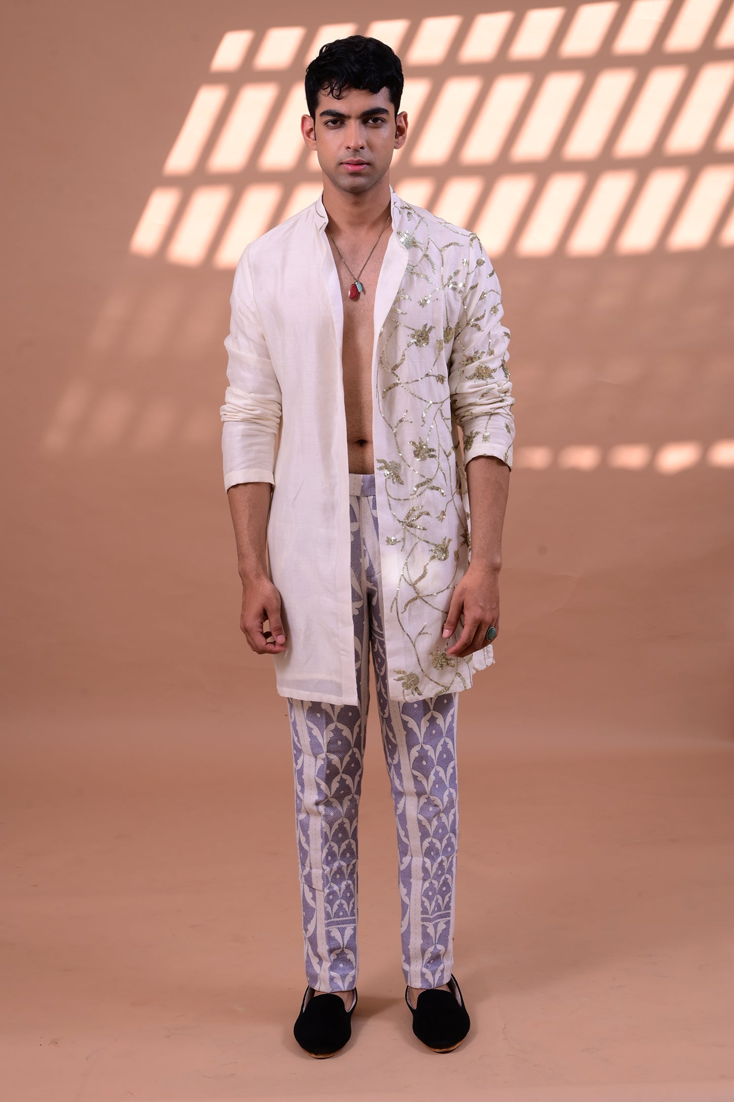 White Chanderi kurta with trouser for men