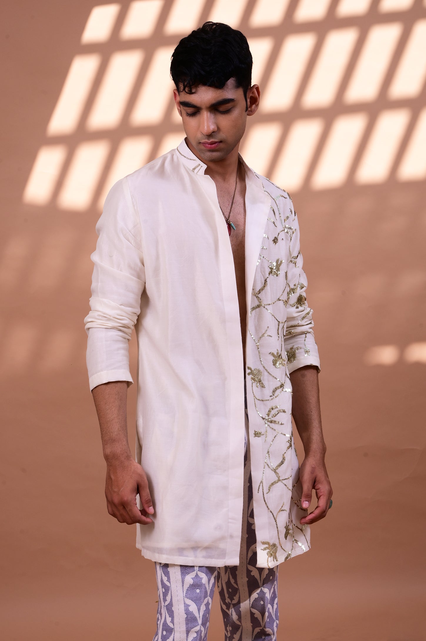  Buy men's white Chanderi kurta with trouser online