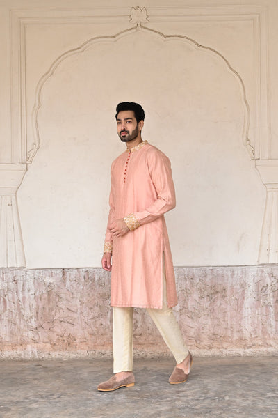  groom designer blush pink Banarasi silk kurta set online
