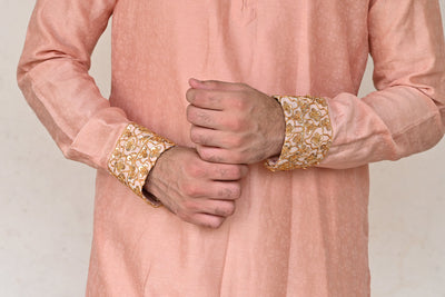 groom designer blush pink Banarasi silk kurta set online