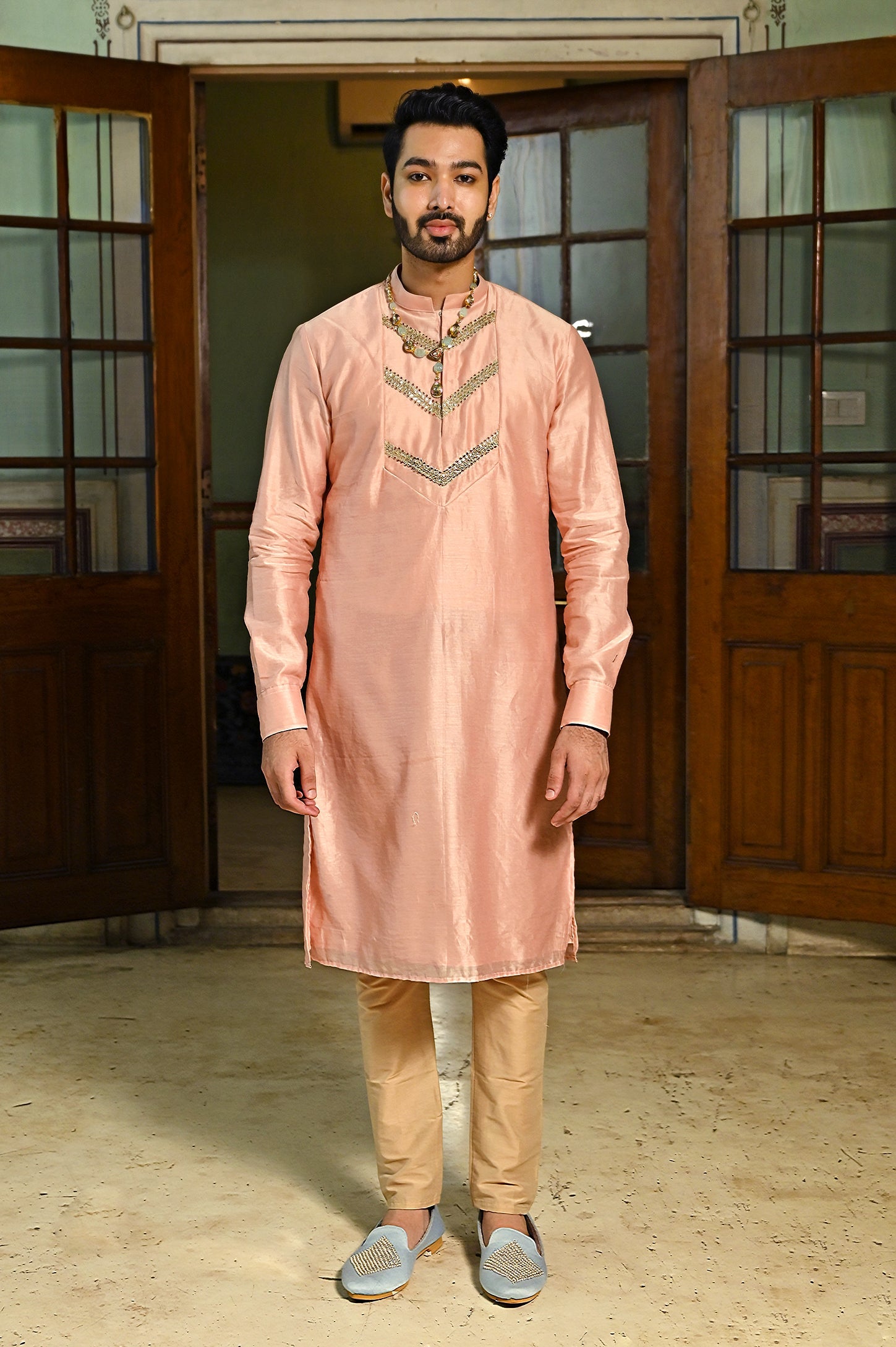 Blush pink designer kurta set