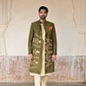 olive green indian designer sherwani set online